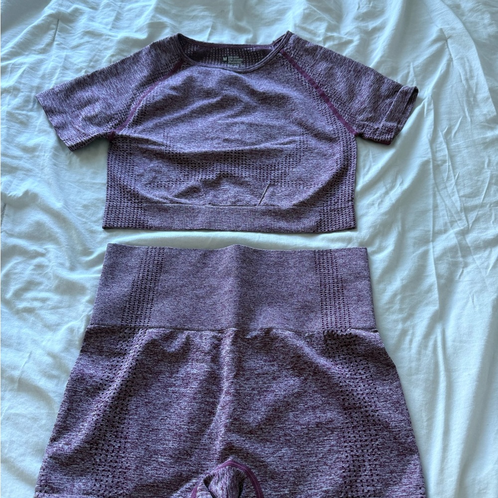 Purple Knit Crop Top and Shorts Set